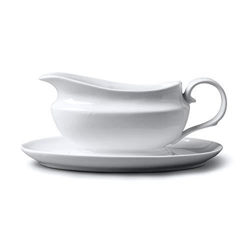 WM Bartleet & Sons 1750 T261 Wm Bartleet & Sons Traditional Porcelain Gravy and Sauce Boat with Saucer/Stand 500ml, White