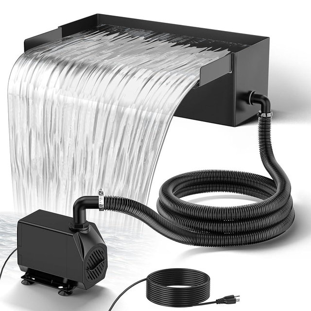 NFESOLAR Pond Waterfall Spillway Kit for Outdoor Pond up to 2000 Gallons, Includes 12.2" W Stainless Steel Pond Waterfall Box, 660GPH Ultra-Quiet Water Pump, 10FT Corrugated Tubing N4311