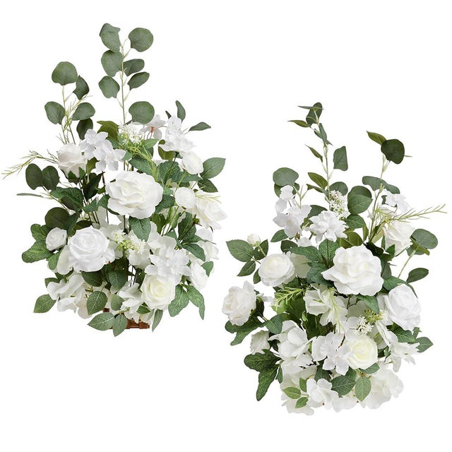 Ling's moment 17.5" Tall Free Standing Artificial Flowers Arrangements 2 pcs Wedding Aisle Runner Chair Decorations White Sage Centerpieces for Ceremony Reception Eucalyptus Rose Floral Party Outdoor