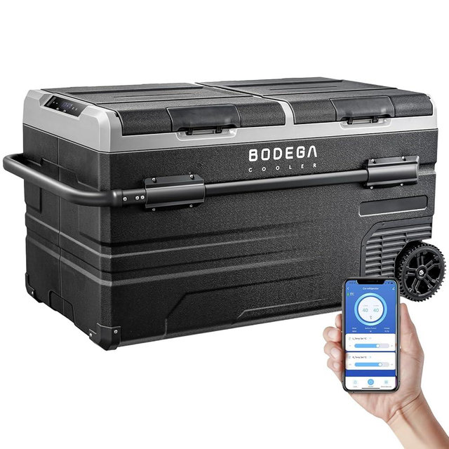 BODEGACOOLER 12 Volt Car Refrigerator, RV Car Fridge Dual Zone APP Control, Portable Freezer,121 Quart (115L) -4℉-68℉ RV Electric Compressor Cooler 12/24V DC &100-240V AC for Outdoor, Camping, Travel
