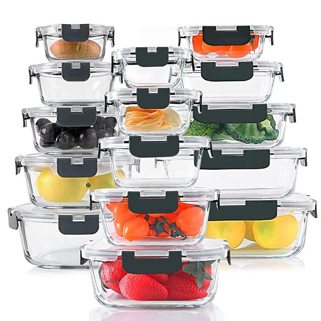 30 Pieces Glass Food Storage Containers Set, Glass Meal Prep Containers Set with Snap Locking Lids, Airtight Glass lunch Containers, BPA-Free, Microwave, Oven, Freezer & Dishwasher Friendly