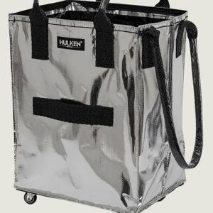 HULKEN (Medium, Silver) Reusable Grocery Bag On Wheels, Shopping Trolley, Rolling Tote, Zipper Closure, Lightweight, Carries Up to 66 lb, Folds Flat, Unbreakable Handles
