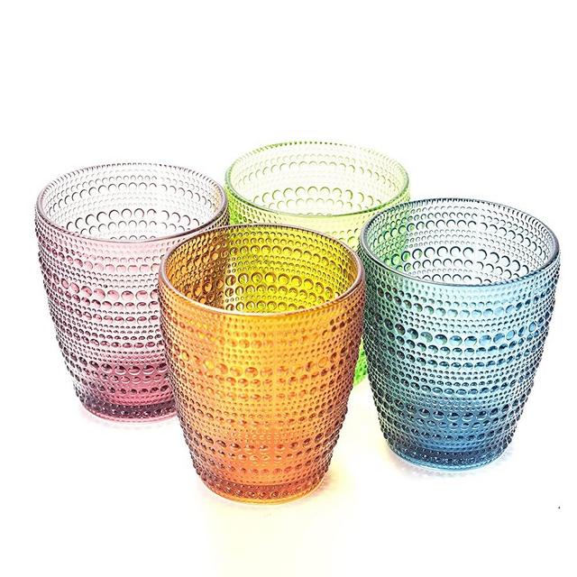 Hobnail Drinking Glasses Set of 4 Colored Vintage Glassware Farmhouse Holiday Decor 10 Oz Heavy Cups for Water Juice Milk