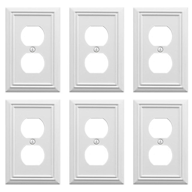 OKAWYC Single Duplex Outlet Cover Plate, 6-Pack White Adler Metal Wall Plate 1 Gang, Light Switch Cover, for Receptacle Light Switch, Switch Cover Decorative Wallplate, Durable