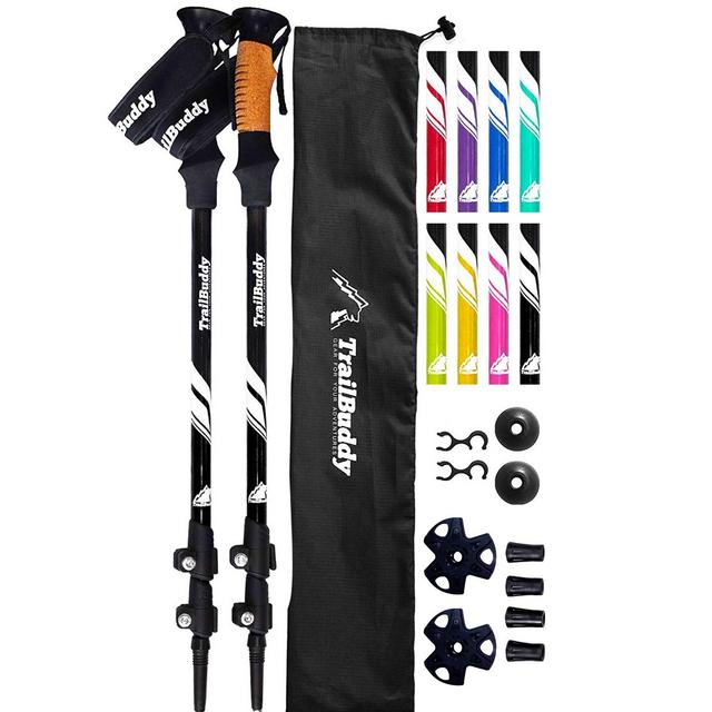 TrailBuddy Trekking Poles for Hiking - Set of 2 Collapsible Walking Sticks - Camping Accessories, Raven Black