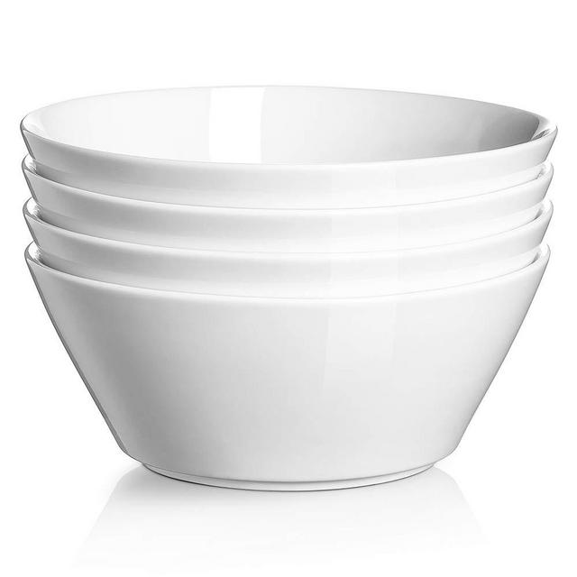 DOWAN Soup Bowls Set of 4, 32 Oz Large Porcelain Cereal Bowls, Cone Shape Small Salad Bowls, Portion Bowls for Ramen, Dishwasher & Microwave Safe, White