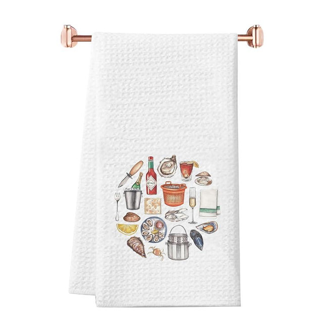 WCGXKO Cooking Seafood Gift Kitchen Towel Seafood Feast Gift Food Dishes Gift Seafood Chef Gift (Seafood Towel)