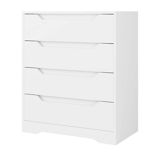 Modern 4 Drawer Dresser, Wood Chest of Drawers with Storage, Clothing Organizer with Cut-Out Handle, Storage Cabinet, Nightstand for Living Room, Bedroom, Hallway, White
