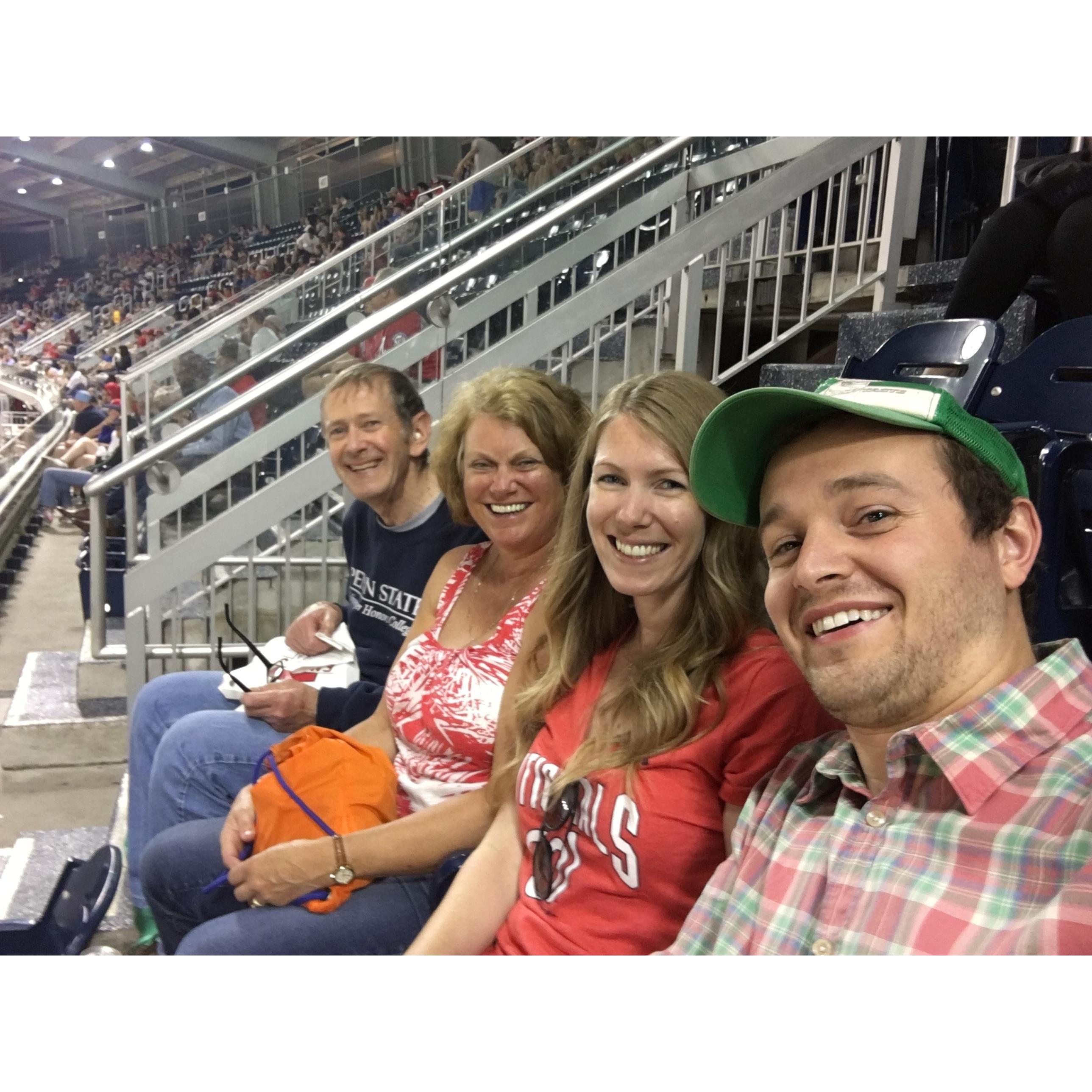 At a Nats game with Elisabeth's parents, Bruce and Astrid