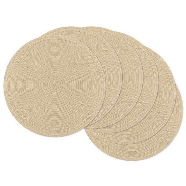 SHACOS 15 inch Round Braided Placemats Set of 6 Non Slip Heat Resistant Round Table Mats Fabric Place Mats for Dinner Party Table Decoration (Light Beige, 6)