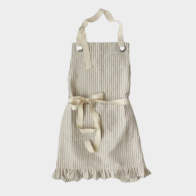 Ruffle Pin Stripe Apron - Tan