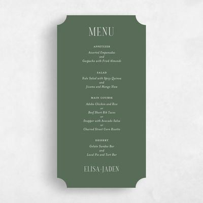 Green Ticket Wedding Menu - Cole