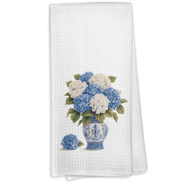 VRW Blue and White Chinoiserie Hydrangea Floral Kitchen Dish Towels, Blue Floral Hand Tea Towels for Kitchen Bathroom Decorations, Grand Millenial Decor Towel Gifts for Women, 16x24 Inches