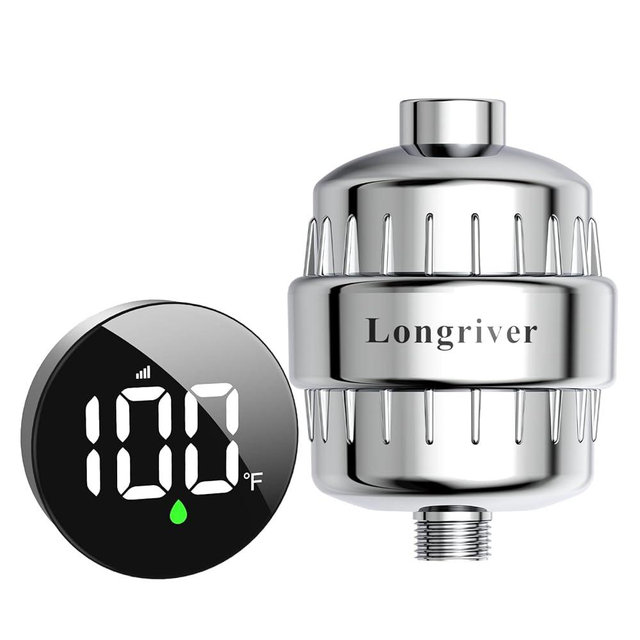 Tem8 Bathroom Shower Filter Fixture with Wireless Temperature Display | Hard Water Purifier 99.99% Remove Chlorine & Heavy Metals | Improve Skin & Hair Health | Chrome Hardware Accessories