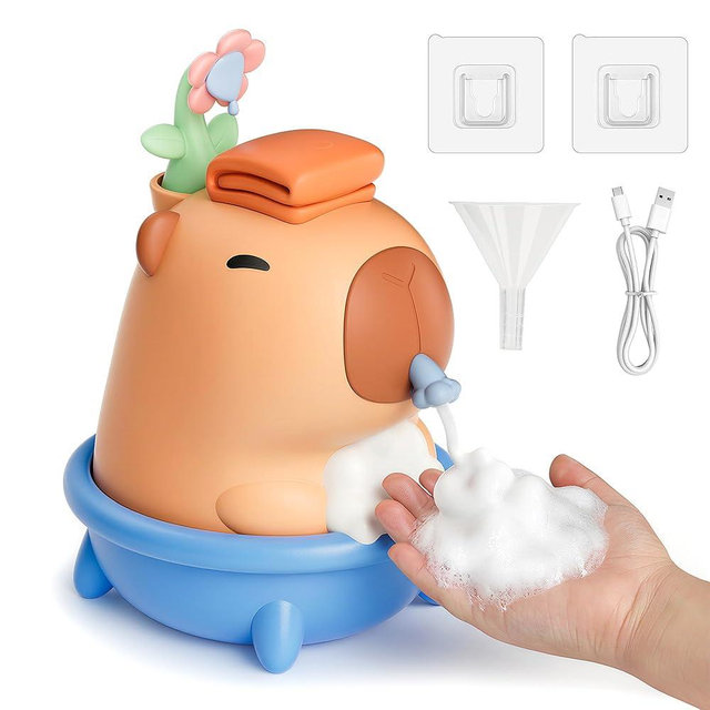 UNEEDE Capybara Hand Soap Dispenser, Automatic Touchless Foaming with Advanced Sensor, IP7 Waterproof, Portable & Wall Mount Rechargeable, 9.5oz/280ml, Cute Soft Silicone for Bathroom, Decor Gifts