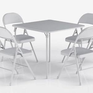 VECELO Portable Folding Card Table Square and Chair Set (5pc), Grey