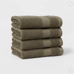 4pc Performance Plus Washcloths Dark Green - Threshold™: Heavyweight Cotton, Terry, Fade-Resistant