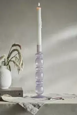 Ridged Glass Candlestick, Lilac