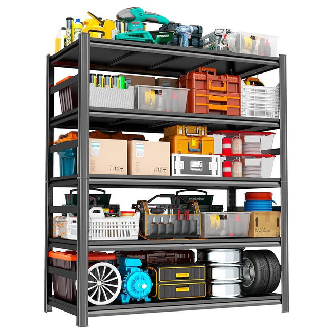 Notmise Metal Garage Shelving Unit, Heavy Duty Adjustable Storage Shelves, Steel Shelving, 3000 lbs Capacity, Industrial Shelves for Heavy Tools and Equipment, 5Tier-47.2" × 23.6" × 87.9"