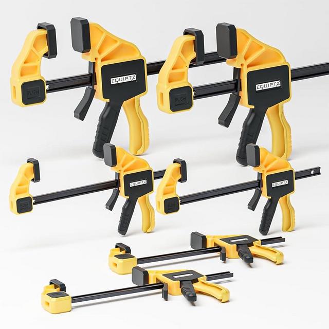 EQUIPTZ Bar Clamps for Woodworking – 2 Pcs 12" & 4 Pcs 6" Quick Grip Clamps Set with 150 lbs Force – Wood Clamps for Gluing, Carpentry, DIY, and Metalworking (Combo Sizes, 6 Pack)