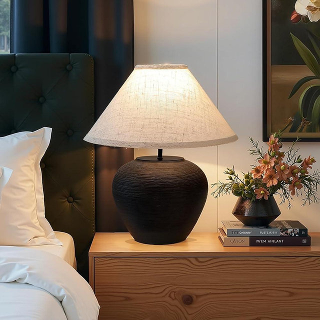 YEPDIN 15.3" Black Streak (Vintage Elegance Style) Ceramic Pot Table Lamp,Ceramic Decorative for Bedroom, Living Room,Home Decor,Bedside Table,TL03