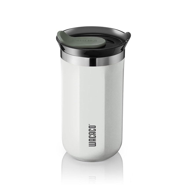 WACACO Octaroma Lungo Vacuum Insulated Coffee Mug, Double-wall Stainless Steel Travel Tumbler With Drinking Lid, 10 fl oz(300ml), Ceramic White