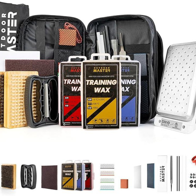 OutdoorMaster Ski Snowboard Tuning and Waxing Kit with Waxing Iron,Ski Wax,Edge Tuner,Brush,Wax Scraper,Ptex,Fixer Screw,Rubber Band