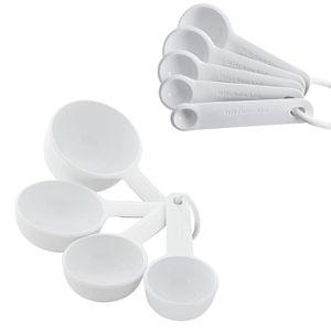KitchenAid Universal Easy To Read Measuring Cup and Spoon Set with Soft Grip Handle for Maximum Control, Hang Hole and Nesting For Easy Storage, Dishwasher Safe, 9 Piece, White
