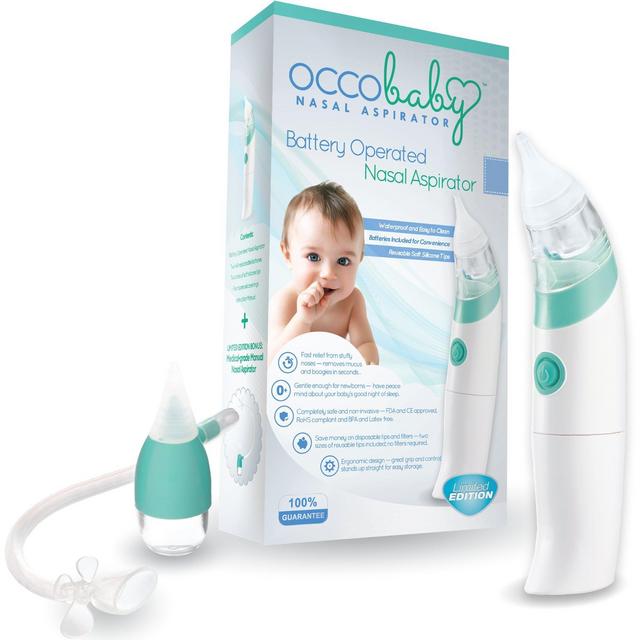 OCCObaby Baby Nasal Aspirator - Battery Operated Nose Cleaner with 3 Sizes of Nose Tips