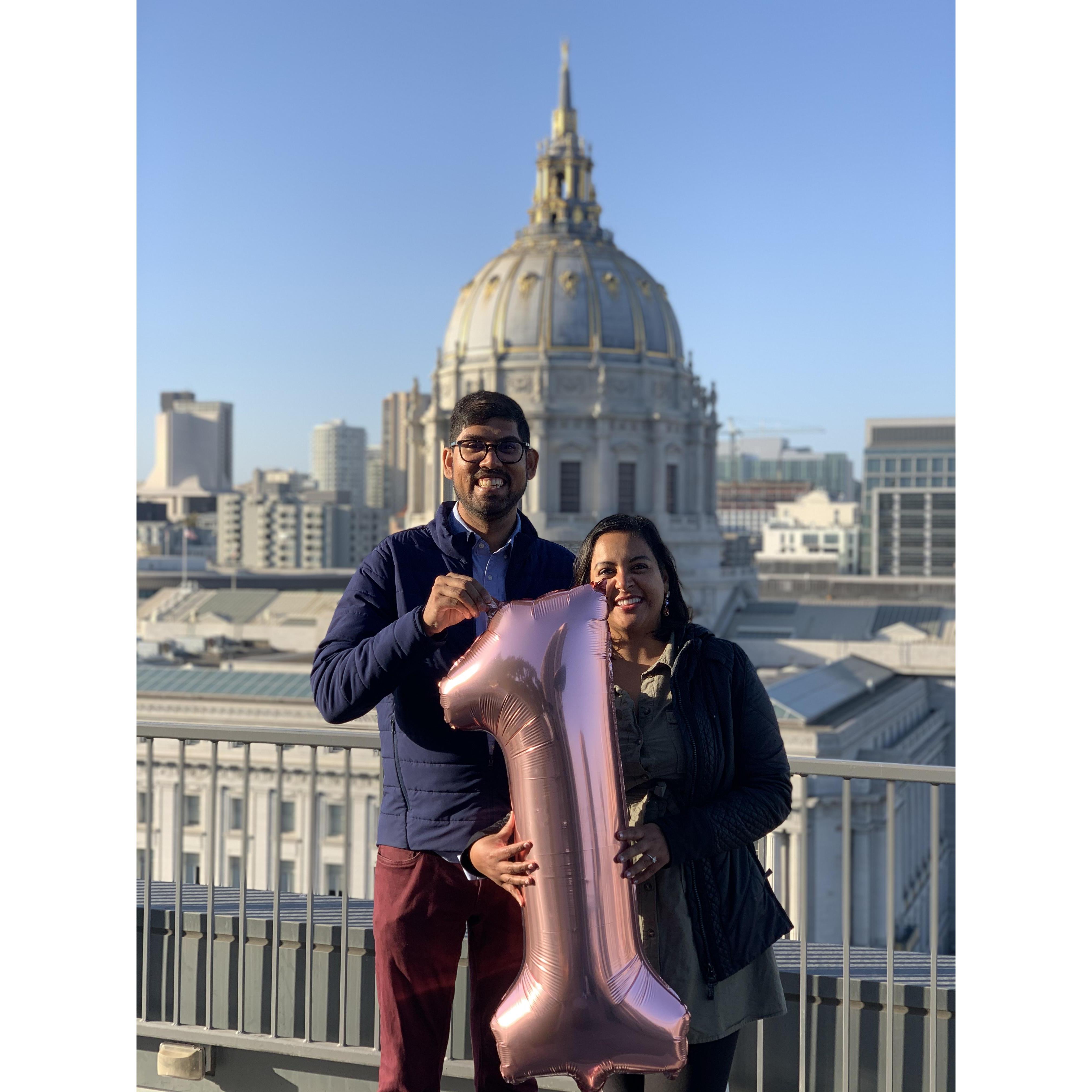 Celebrated one year of being married to each other. San Francisco city hall in the background also happens to be the place we got married.