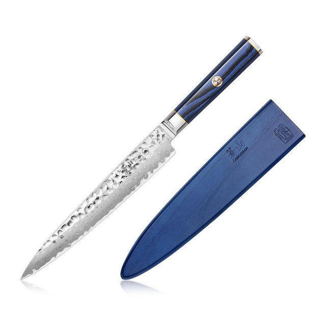 Cangshan Kita Series High Carbon X-7 Damascus Steel Sashimi Knife with Sheath 8-Inch, 501462