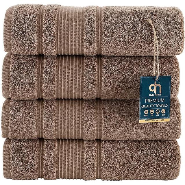 Qute Home 4-Piece Bath Towels Set, 100% Turkish Cotton Premium Quality Towels for Bathroom, Quick Dry Soft and Absorbent Turkish Towel Perfect for Daily Use, Set Includes 4 Bath Towels (Brown)