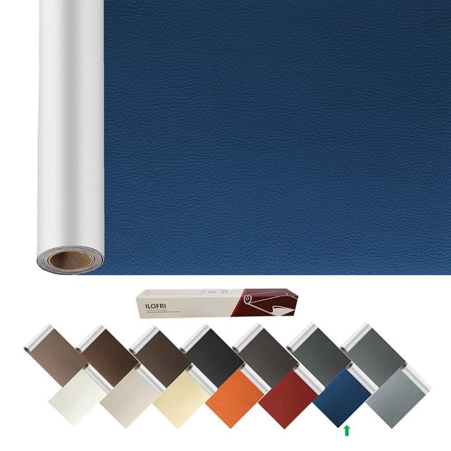 ILOFRI Leather Repair Patch Tape 60x17 inch, Durable Self Adhesive Leather and Vinyl Repair Tape Large Size for Couch, Car Seat, Boat Seats, Furniture, Upholstery, Sofa, Chair - Navy Blue