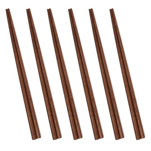 UPTALY 6 Pairs Black Walnut Wood Chopsticks (9 inch / 23 cm), Thick-Tipped, Lightweight, Minimalism, Natural Reusable Chop Sticks Set, for Rice, Chinese Noodles, Korean Ramen, Vietnamese Pho