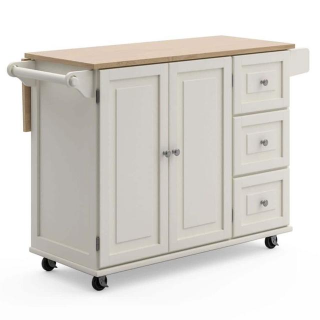 Dolly Madison White Kitchen Cart with Natural Wood Top