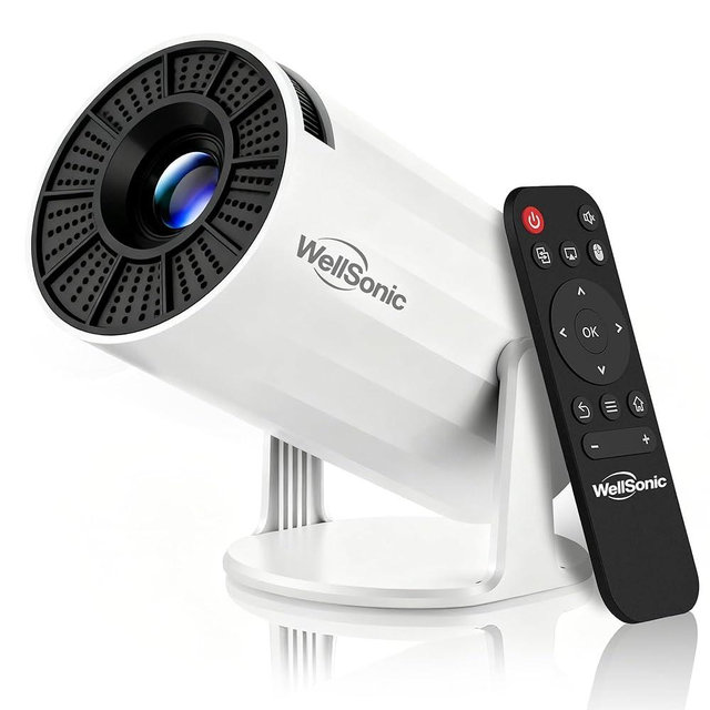 WellSonic Mini Portable Projector 4K 1080p Support, Smart Projector with WIFI and Wireless Bluetooth, 200 ANSI Lumens, Android 11, 210° Rotation, 130" Screen Movie Projector for Home Bedroom Outdoor