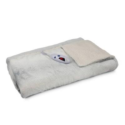 62" X 50" Velour & Sherpa Electric Throw Blanket White Chevron - Biddeford Blankets