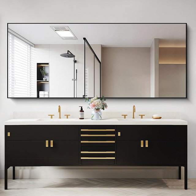 COFENY 30x72inch Bathroom Mirror, Black Rectangle Mirror with Thin Frame, Large Rectangular Wall Mirror for Bathroom, Living Roomm, Hair Salon, Big Farmehouse Mirror Hang Horizontal/Vertical