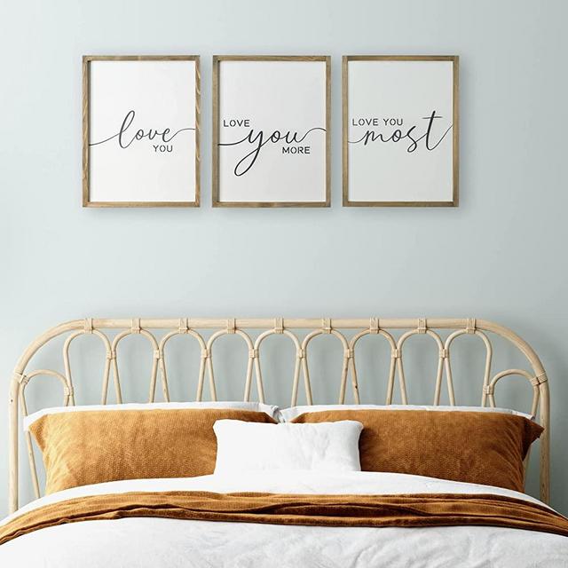 Set of 3 Love You More Sign I Love You Sign Love You More Wall Decor for bedroom room and living room (11x14 inches, Brown)
