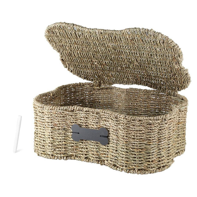 Morezi Personalized Dog Toy Basket bin Box with lid Bone Shape Designed Great for organizing pet Dogs Cats chew Toys leashes Clothing in Living Room Area playroom Closet Shelf Gift Basket
