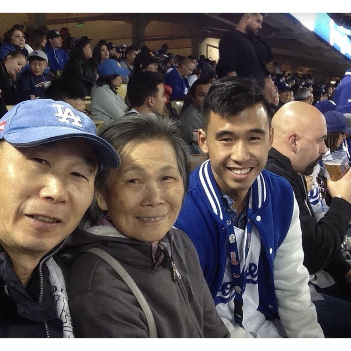 Chris' dad and grandma at Dodgers game