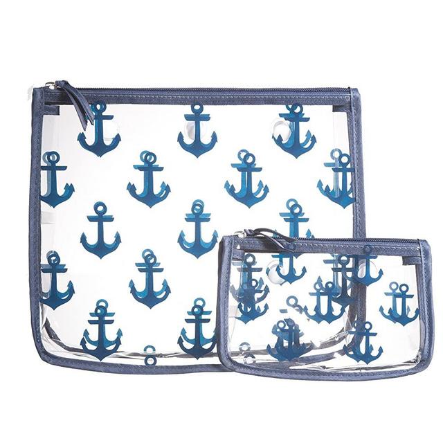 Clear Designer Zipper Insert (Set of 2) Travel Organizer Storage Pop In Original Bogg and Baby Bogg Bag (Navy Anchor)