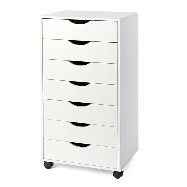 TUSY 7-Drawer Organizer, Tall Chest of Drawers with Caster Wheels, Mobile File Cabinet for Home Office, White