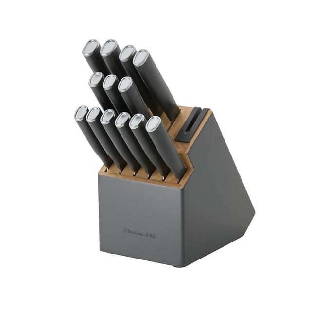 KitchenAid Classic Two-Tone Knife Block Set with Built-In Sharpener, High-Carbon Japanese Stainless Steel Knives, Charcoal Gray, 14-Piece