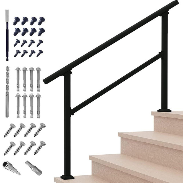 Metty Metal Handrails for Outdoor Steps Suitable for 1 to 5 Steps- Wrought Iron Stair Railing- Step Steady with 5 Feet Handrailing- Safe Indoor Home Banisters (5 Step)