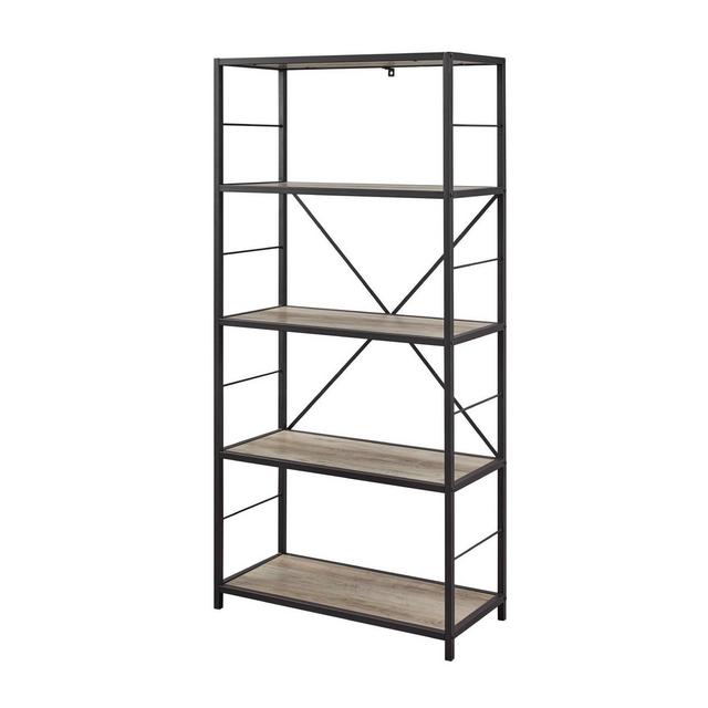 63" Rustic Industrial Farmhouse 4 Shelf Tall Bookshelf Gray Wash - Saracina Home