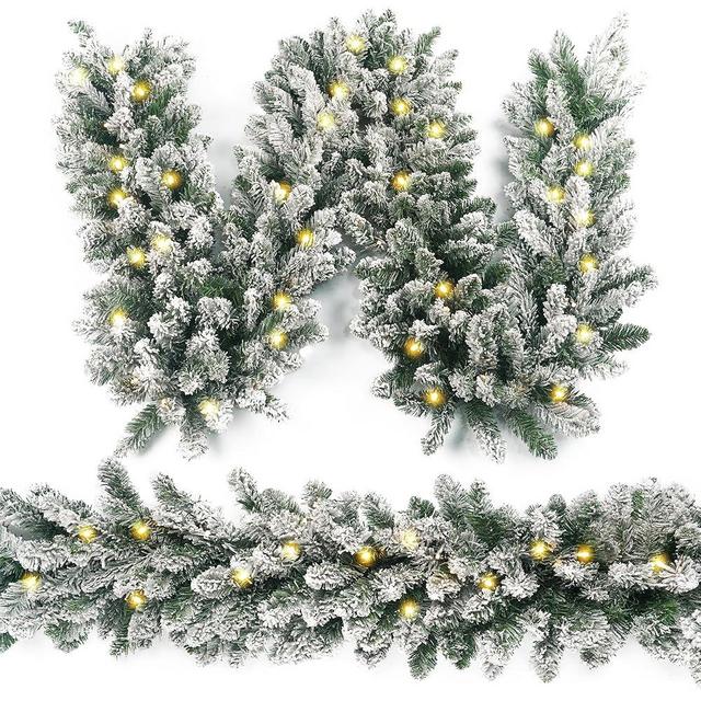 HomeKaren Christmas Garland 9 Ft by 12 Inch Prelit Fraser Fir Xmas Garland with 50 LED Lights, Real Like Lush and Classics Green Style for Indoor Outdoor Home Decoration