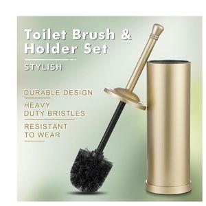 Gold Toilet Brush and Holder Set,304 Stainless Steel Toilet Bowl Brush and Holder for Bathroom,Heavy Duty Toilet Brush,Durable Scrubbing Bristles,Splash Resistant,Long Handle