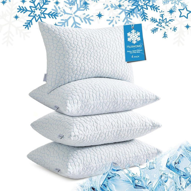 MUXHOMO Memory Foam Pillows King Size Set of 4, Cooling Adjustable Shredded with Breathable Cover, Supportive for Side, Back & Stomach Sleepers, White, 20 x 36 Inches