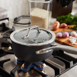 Premier Hard Anodized Non-Stick Sauce Pan with Pour and Strain Cover,  3.5 qt.